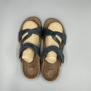 DR. ANDREW WEIL - Sz 38/7 Spain Orthaheel “Faith” Blue Faux Snakeskin Sandals